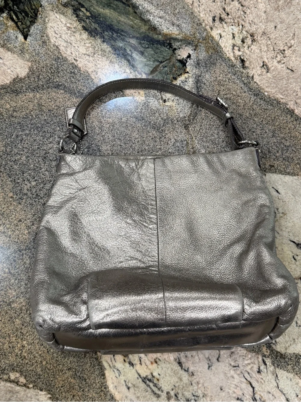 Coach Metallic Pebbled Leather Shoulder Bag - Gunmetal